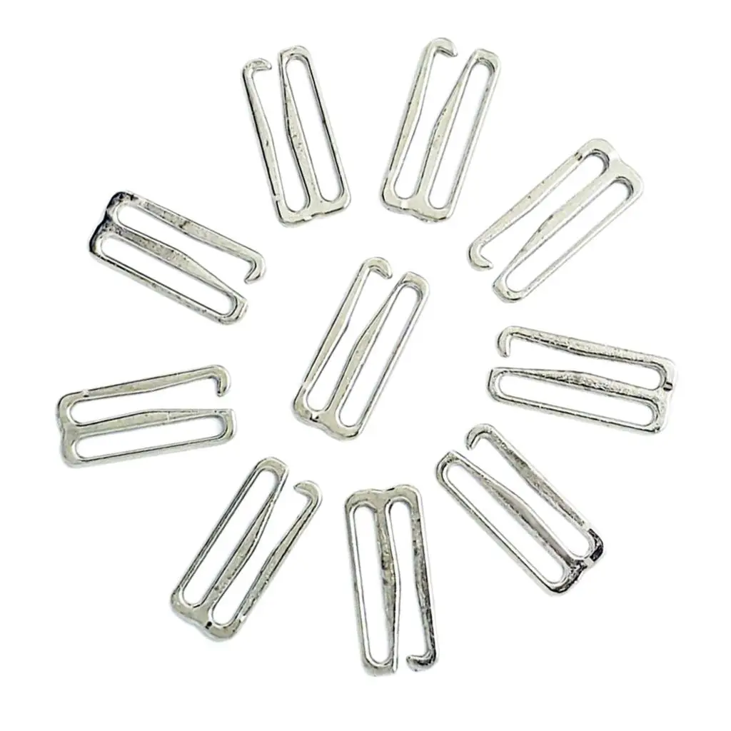 Bra Hook - 10-Pack Bra Strap Hook Replacement, Bra Slide Hooks for Swimsuits, Lingerie, Bras, Silver, 1 Inch, 25 mm Wide