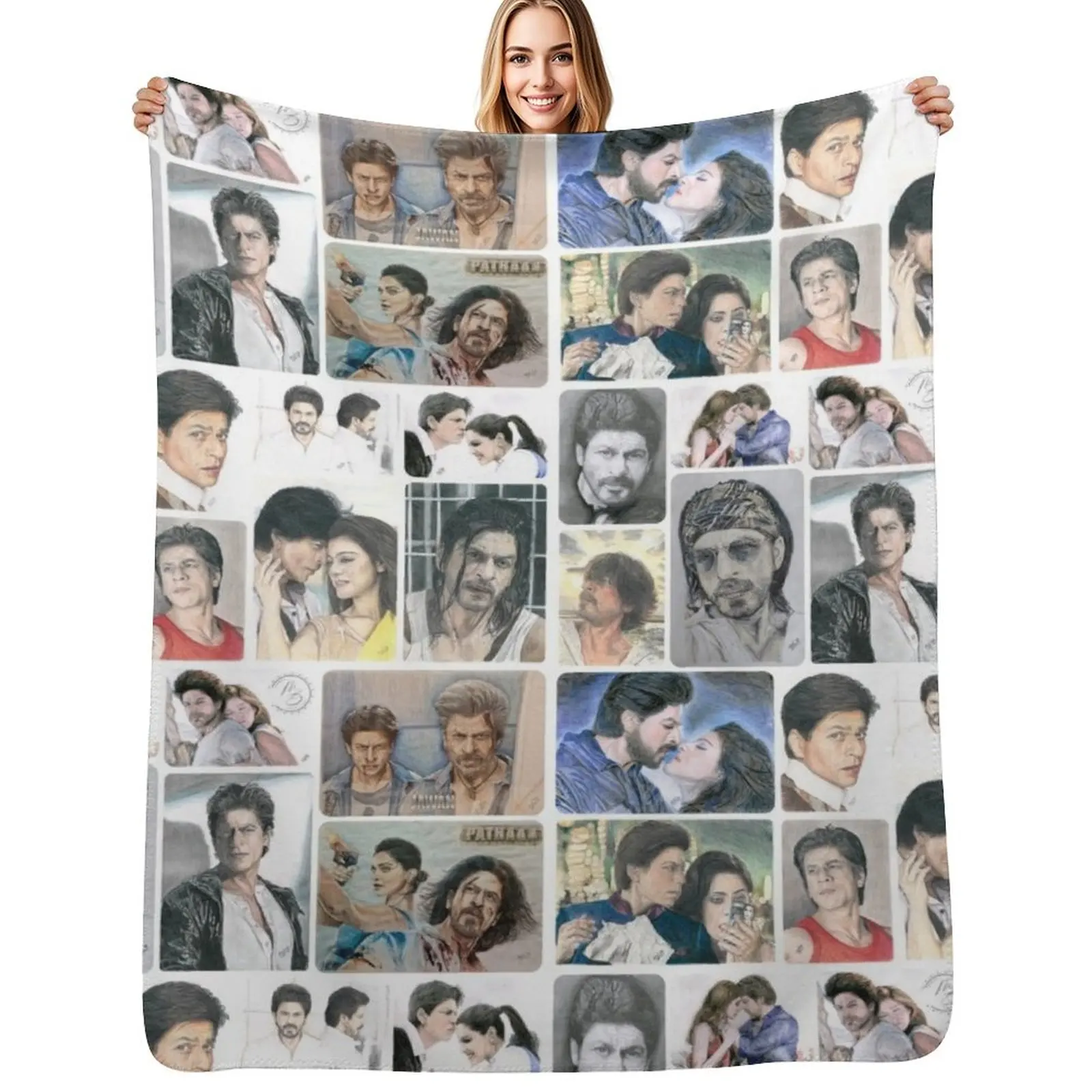 SRK Collage 2.0 hand painted Throw Blanket Quilt Picnic sofa bed for babies Soft Plaid Heavy Blankets