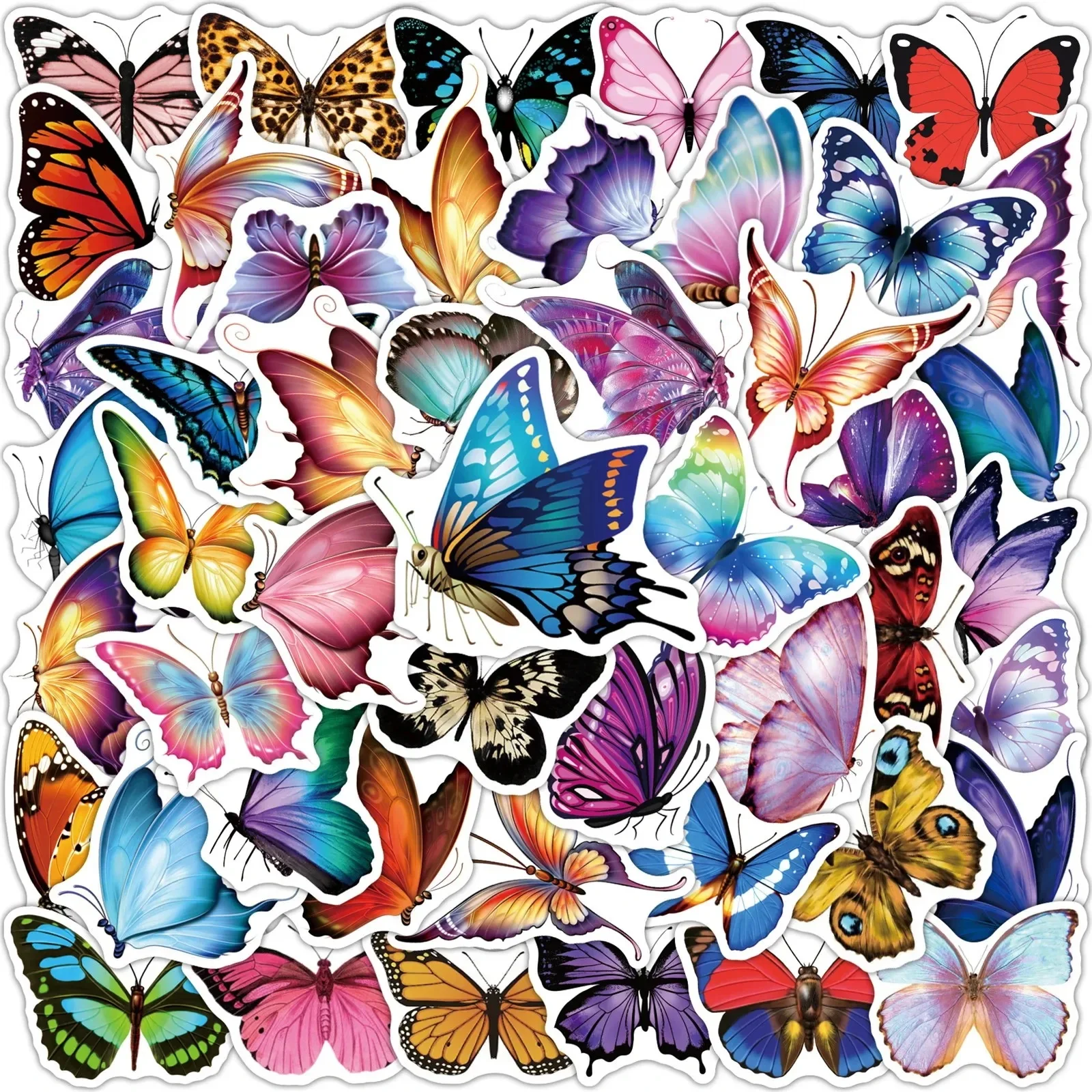 Autocollants colorés de dessin animé d'animal de papillon, décalcomanie imperméable, réfrigérateur, téléphone, bagage de moto, AZole, 50PCs