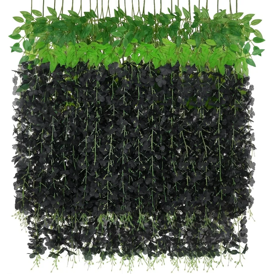 

36Pcs Black Fake Wisteria Hanging Flowers 3.6Ft Pcs Artificial Wisteria Garland for Wedding Party Home Backdrop Wall Decoration