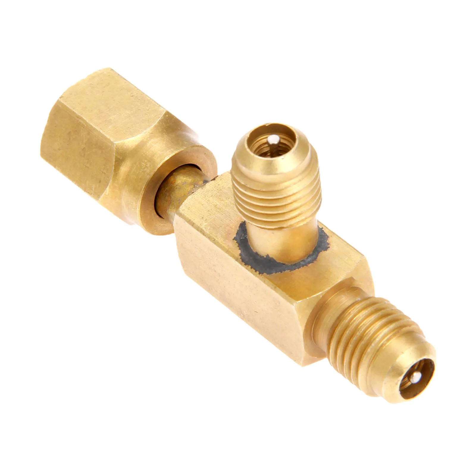 Adapter trójnik klimatyzacji Yetaha 1/4 "męski flare X 1/4" męski flare X 1/4 "żeński SAE flare ze złączem c/w zawory rdzeń — zdjęcie 4