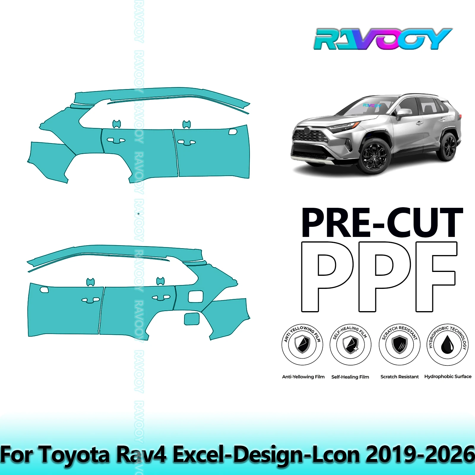 

For Toyota Rav4 Excel-Design-Lcon 2019-2026 8.5mil Clear Matte Pre-Cut PPF Door & A/B Pillar Kit TPU Paint Protection Film Set