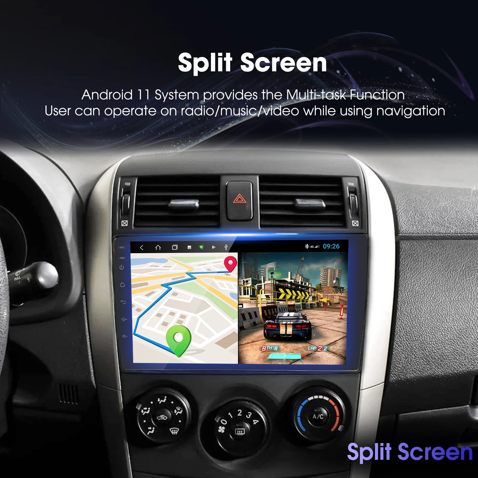 

Автомагнитола Ezonetronics Carplay Android 10.1 для Toyota Corolla 2008-2011, HD GPS-навигация, Bluetooth, USB-плеер