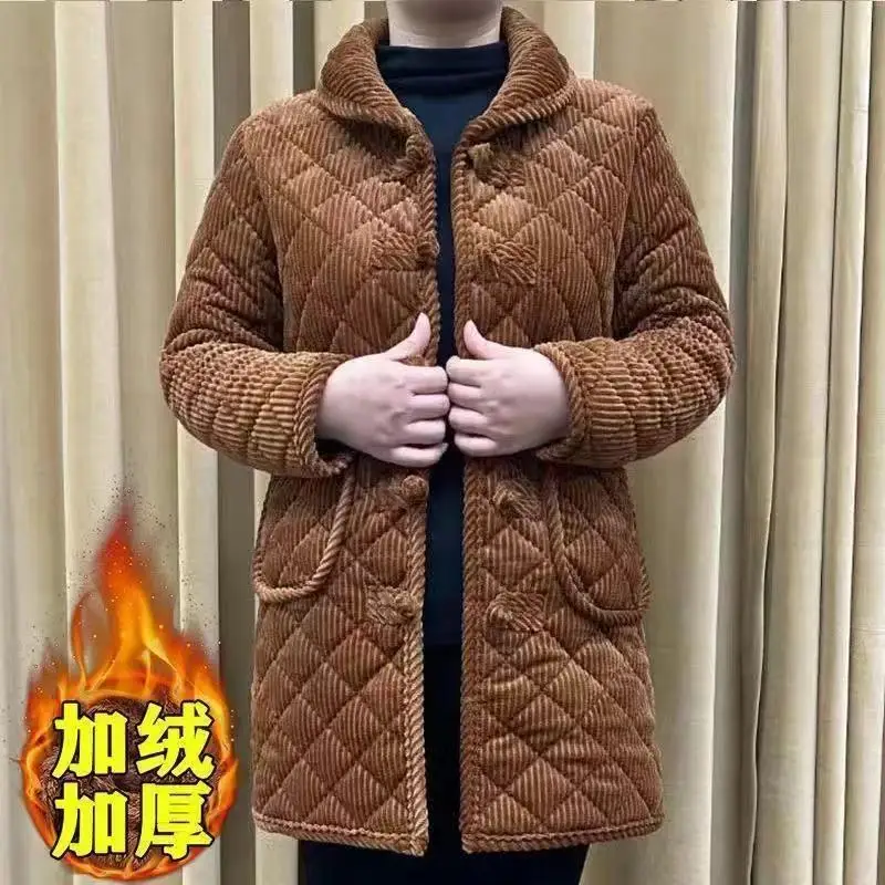 Mother's Padded Jacket Middle-Aged Elderly Women's Thick Jacket Winter 2025 New Ethnic Style Corduroy Velvet Warm Padded Coat