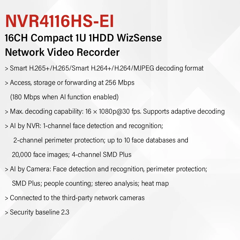 Dahua WizSense Ai 4K NVR 4CH 8CH 16CH NVR4104HS-EI NVR4108HS-EI NVR4116HS-EI Face Recognition Samrt Detection Onvif Up to 16MP