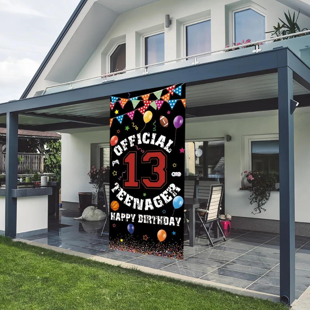 13th birthday door background banner, 13th birthday decoration for boys and girls, black and white 13th birthday party