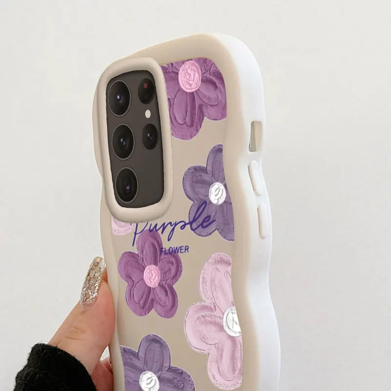 Flower Fashion Phone Case For Samsung Galaxy S21 S22 S23 S24 FE ULTRA 5G  Soft Coque Wavy Edged Shockproof Cover Girl Shell