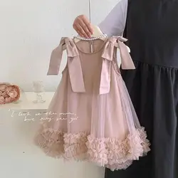 Baby girl princess dress summer style new children's sweet bow mesh dress fashionable suspender dress