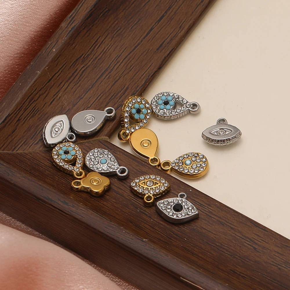 5 Stück Edelstahl-Anhänger mit kleinen Blumen und Zirkonia, tropfenförmige Türkis-Anhänger für die Herstellung von DIY-Schmuck, Halsketten, Armbändern und Ohrringen für Damen – Detail 5