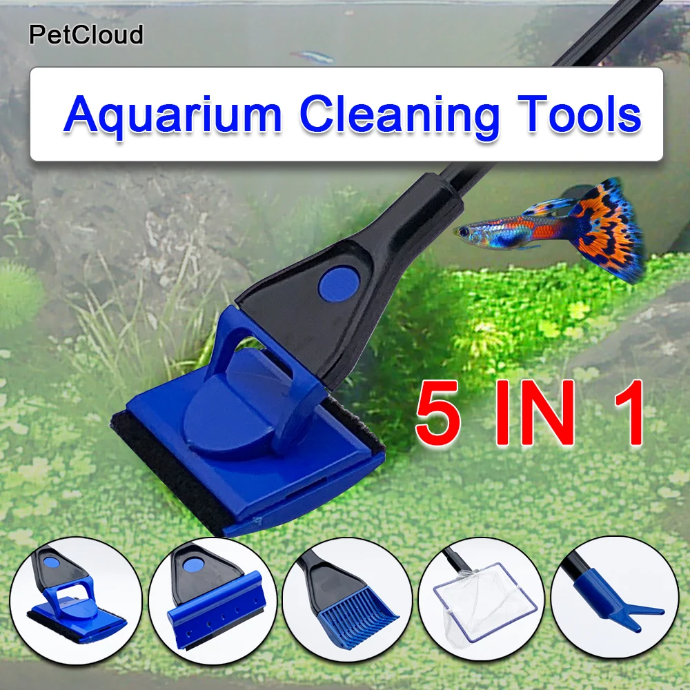 

5 in 1 Aquarium Cleaning Tools Fish Tank Glass Plant Clean Brushes Algae Scraper Blade Sponge Aquarium Cleaner Accessories