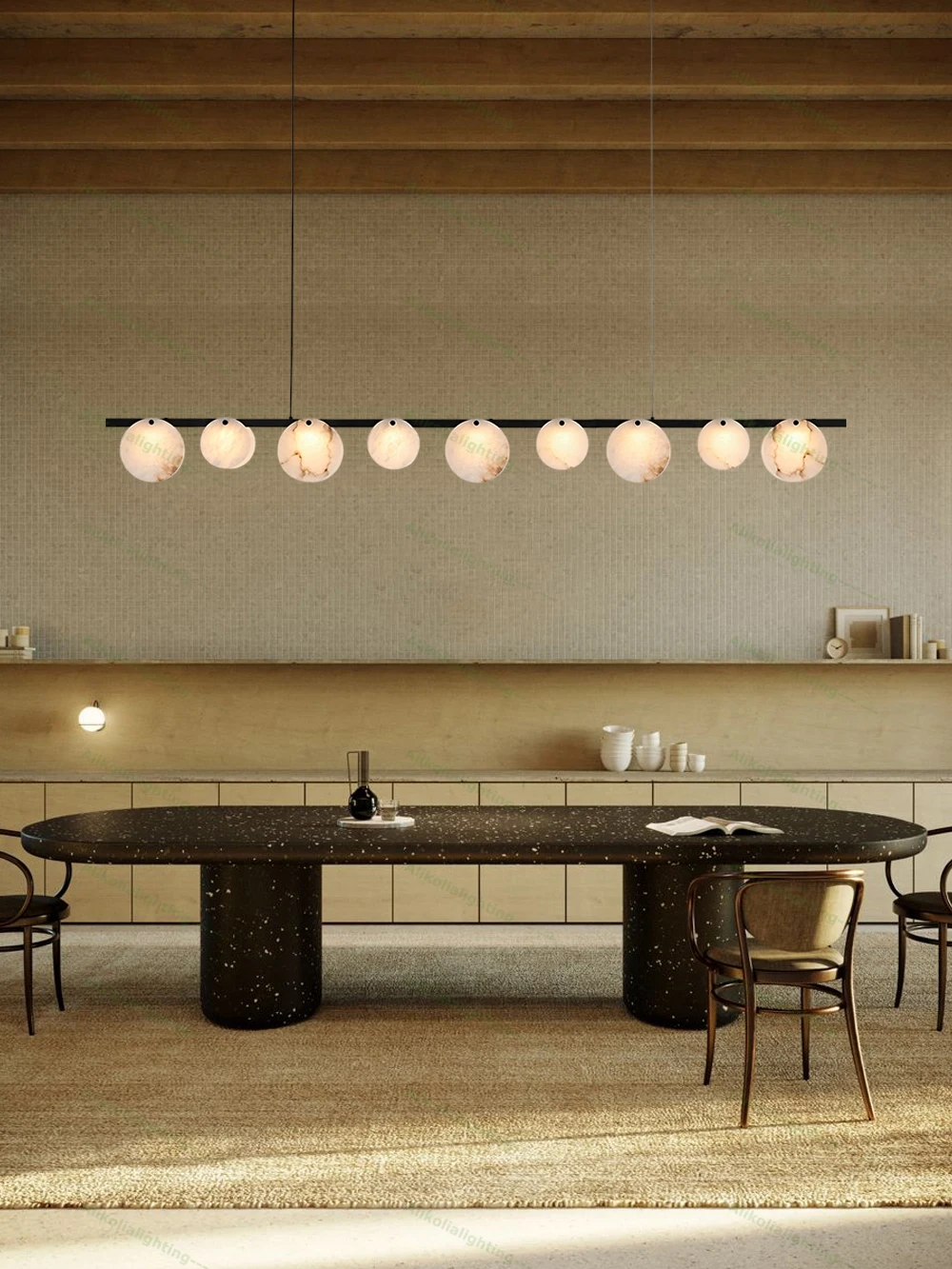 

2026 Natural Marble Pieces LED Chandelier Lustre Alabaster Pendant Light Suspension Luminaire Lampen For Foyer Dinning Room