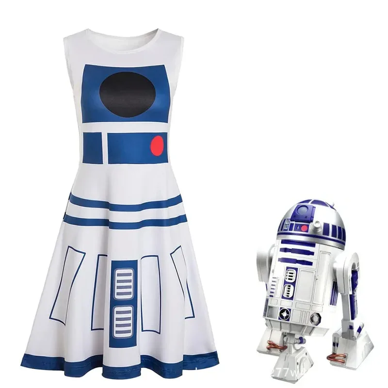 SW R2-D2 Robot Cosplay 3D cuello redondo chaleco sin mangas vestido de fiesta de disfraces de Halloween para mujeres adultas dt'99