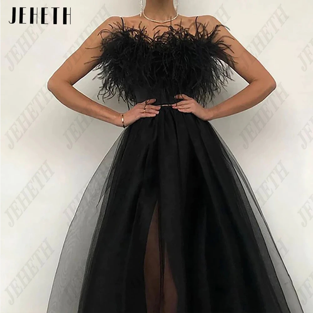 JEHETH Modern Black Prom Dresses Strapless Sleeveless Elegant Evening Dresses For Women Luxury Tulle Feature A-Line Party Gowns