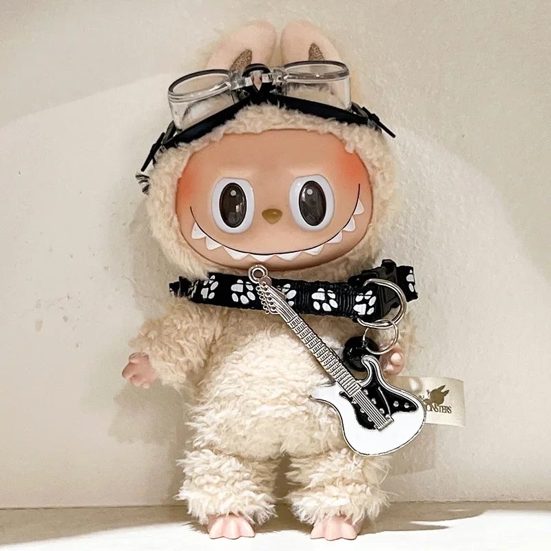 Adorable Labubu Outfit for 17cm Dolls Includes Goggles Collar Guitar and 8cm Glasses