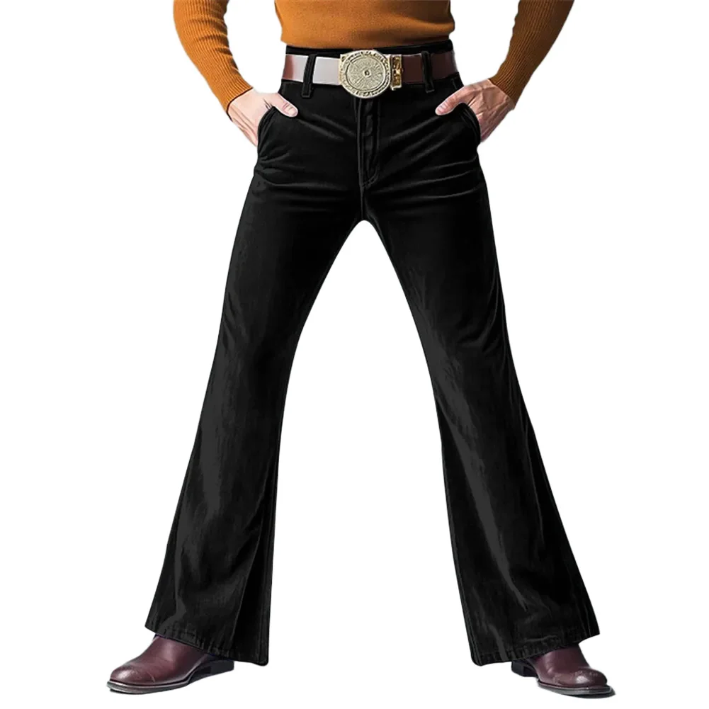 

Men Velvet Flared Trousers Winter Vintage Solid Color Wide Leg Pants Streetwear