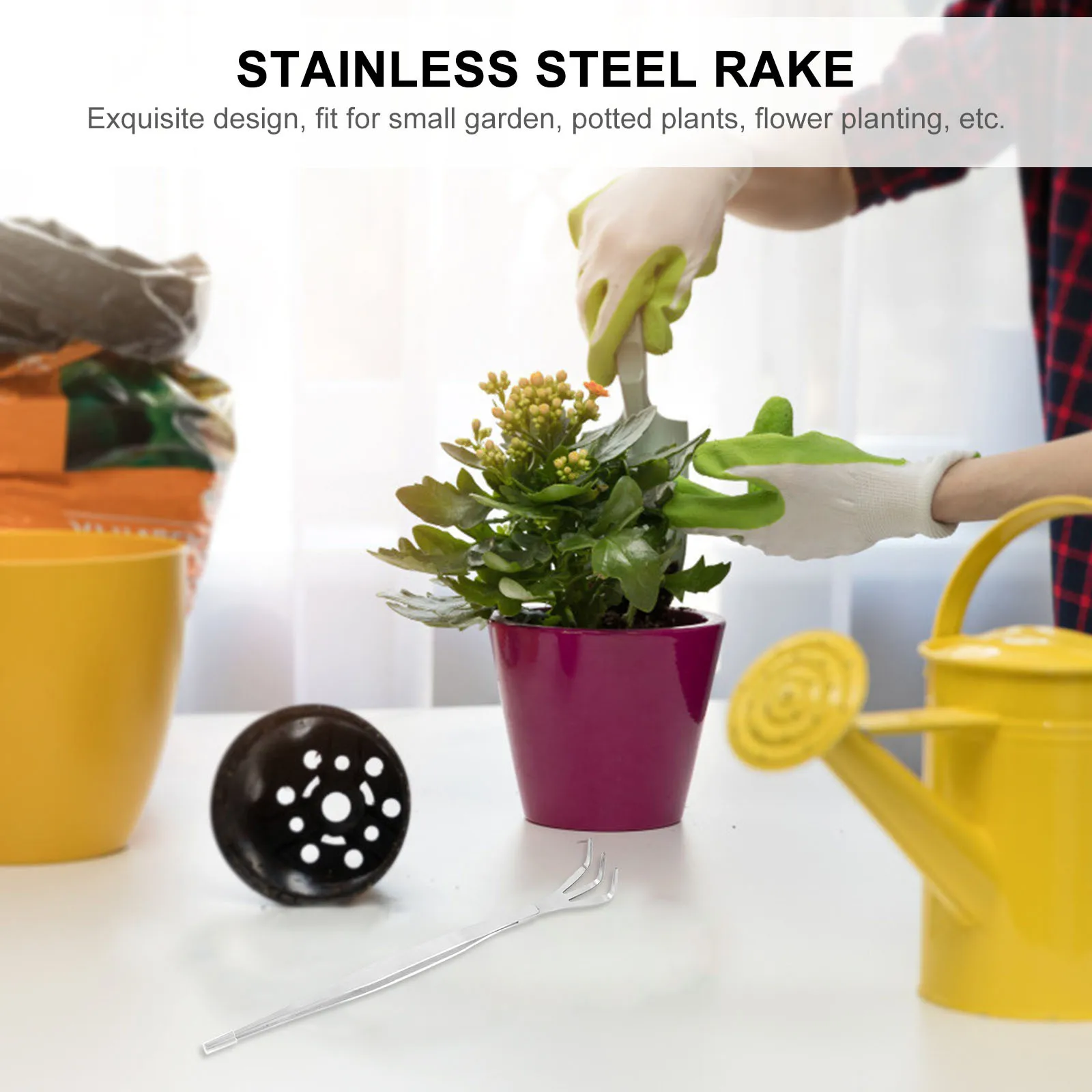 

Stainless Steel Multifunctional Tweezers Rake Portable Bonsai Gardening Tool for Potted Plants Indoor Use Tweezers Rake
