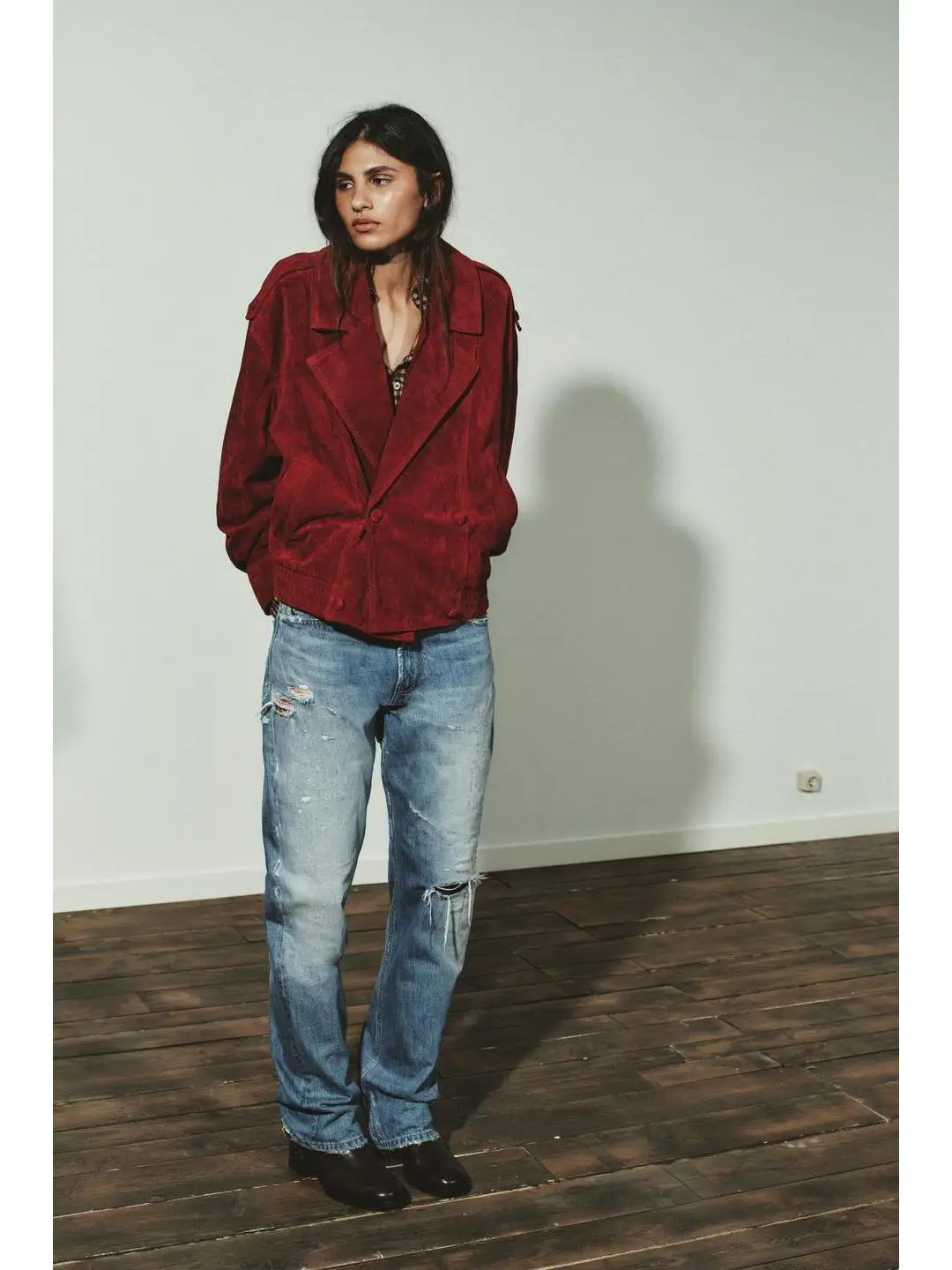 

Faionable Casual Loose Autumn Winter Women's Biker Jaet Fake Suede Outerwear Versatile Thiened Cotton Linen Blend