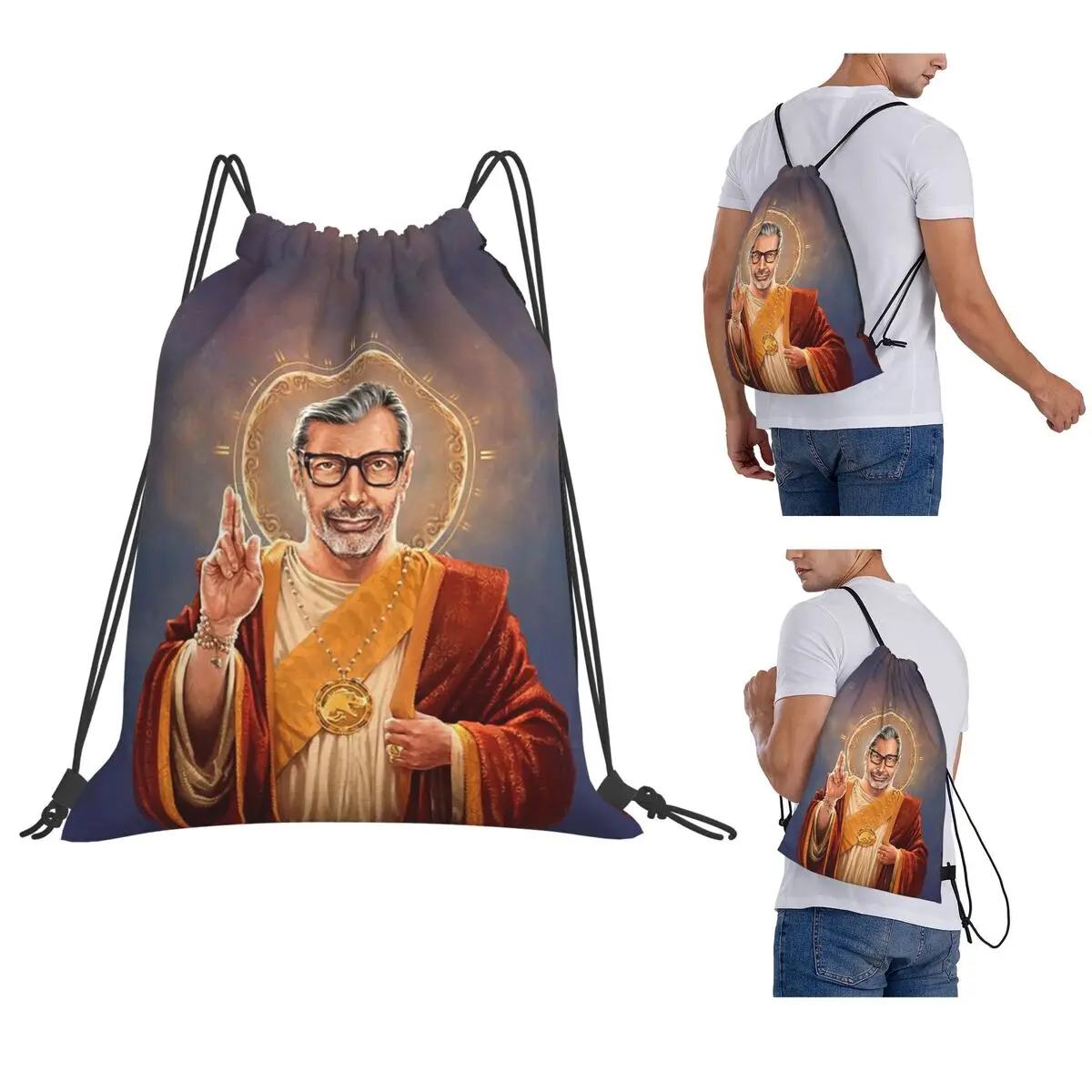 

Saint Jeff Of Goldblum, Jeff Goldblum Original Religious Painting Backpacks Drawstring Bags Sports Bag Book Bags