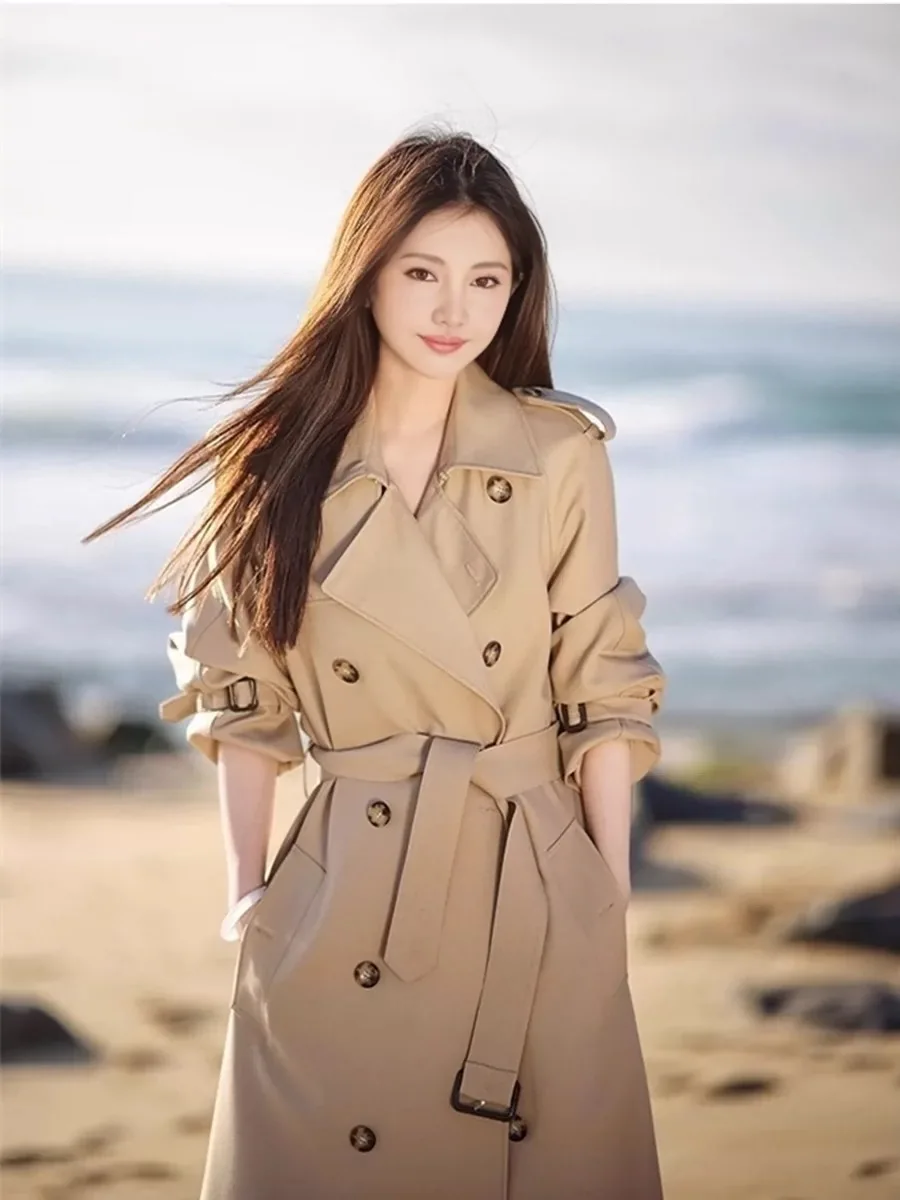 Polsini trench alla moda da donna cuciti su misura double-face slim-fit con tasche professionali verde militare cerniere abbottonate