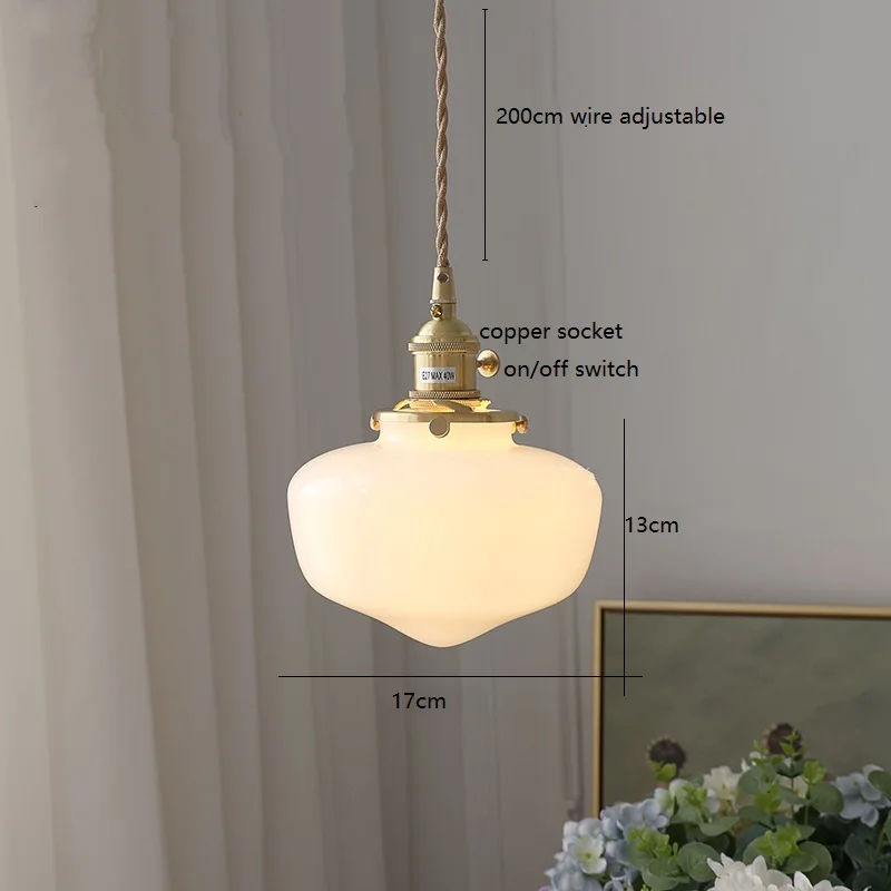 IWHD Milky Glass Nordic LED Pendant Lights Fixtures Japanese Style Vintage Copper Beside Bedroom Lving Room Modern Hanging Lamp