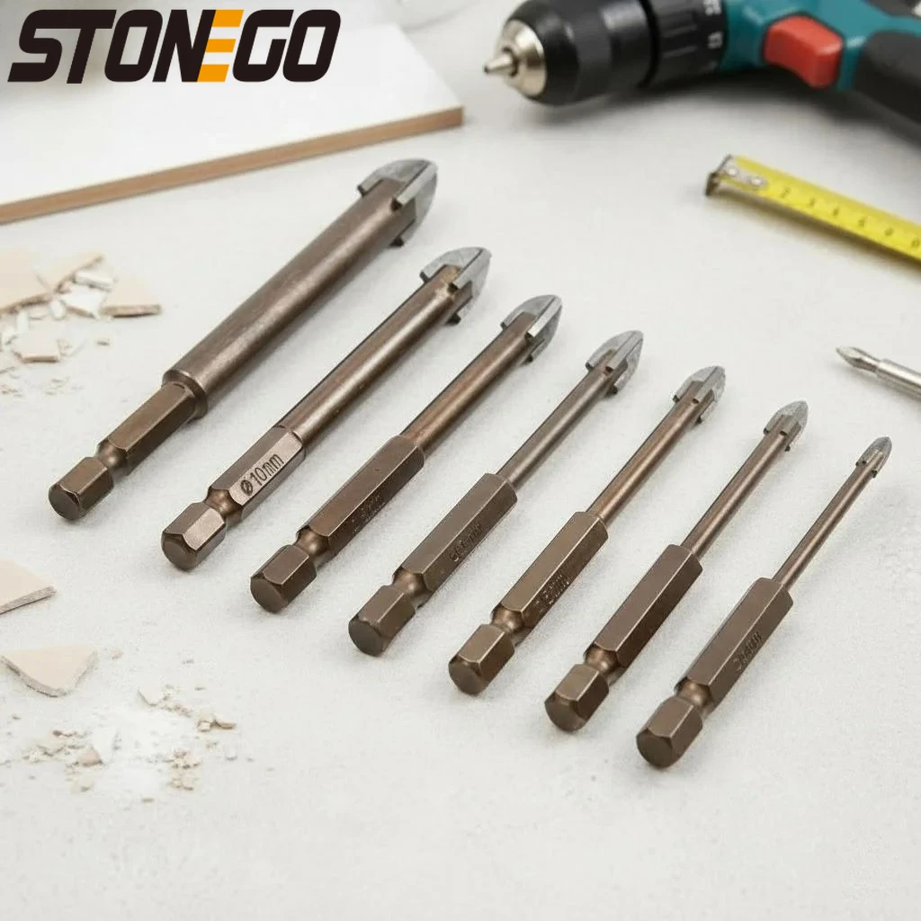 

Набор сверл по керамике, стеклу и бетону с крестообразным шестигранным хвостовиком 3/4/5/6/8/10/12 мм