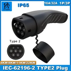 evsow Type 2 EV Charger Plug EVSE Female IEC 62196 Convertor 16A 32A Type 2 Adapter For Electric Car Vehicle Charging Station