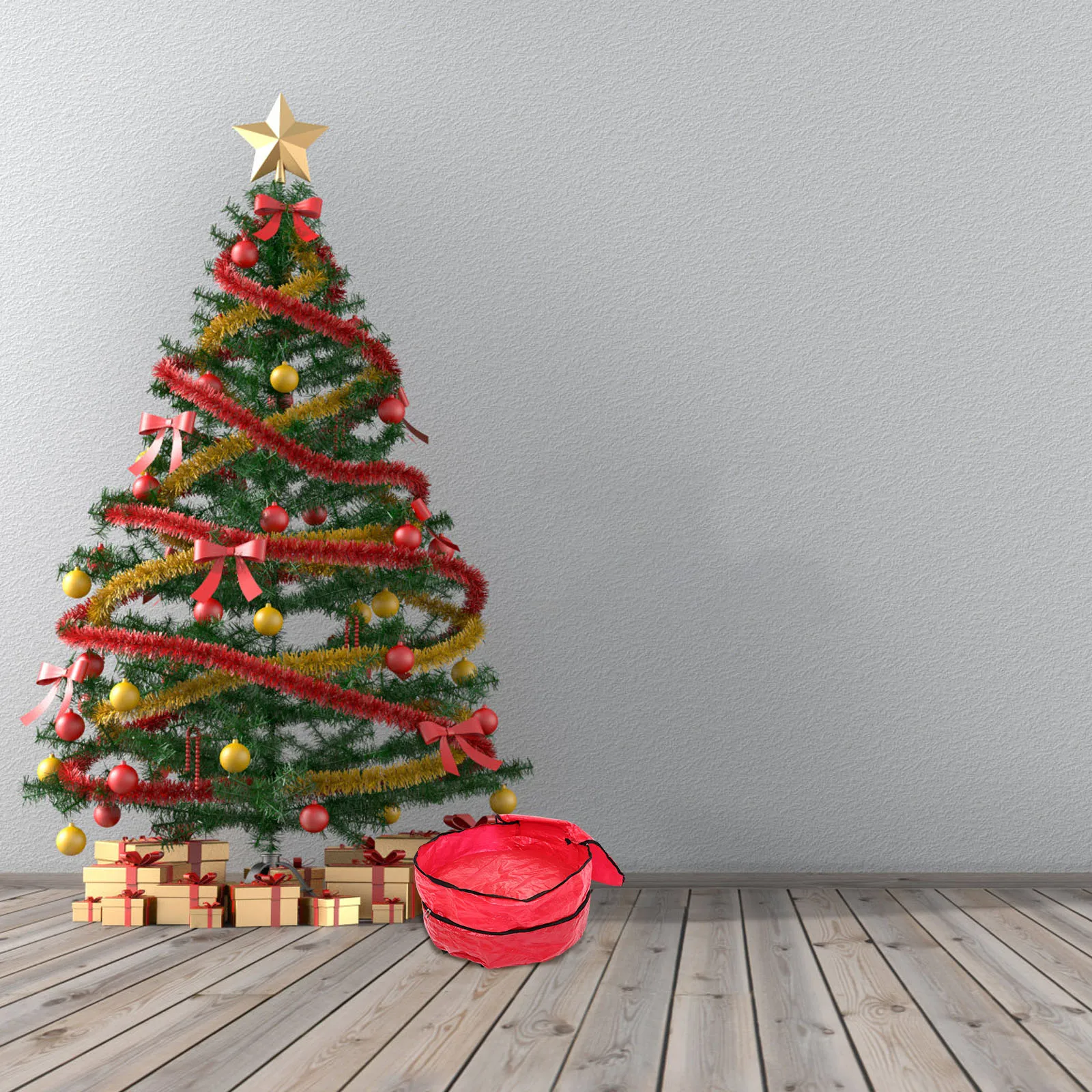 حقيبة تخزين إكليل عيد الميلاد بطبقة مزدوجة، سعة كبيرة، حامل إكليل من قماش أكسفورد، منظم قابل للطي، حقيبة بسحاب