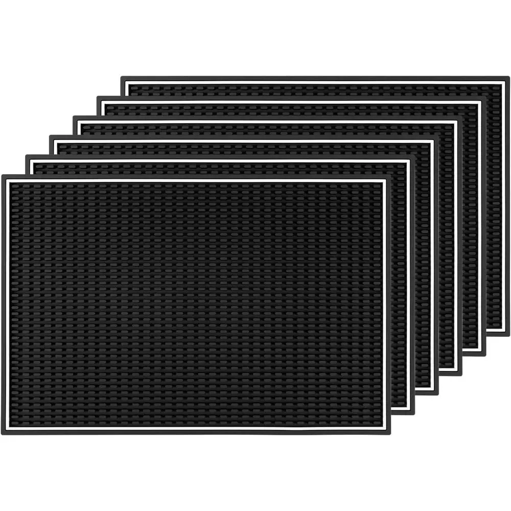 

Set of 6 Black 18x12 Inch Bar Mats, Home & Kitchen Counter Spill Protector, PVC Non-Slip Drink Coasters, Ideal for Bartending an