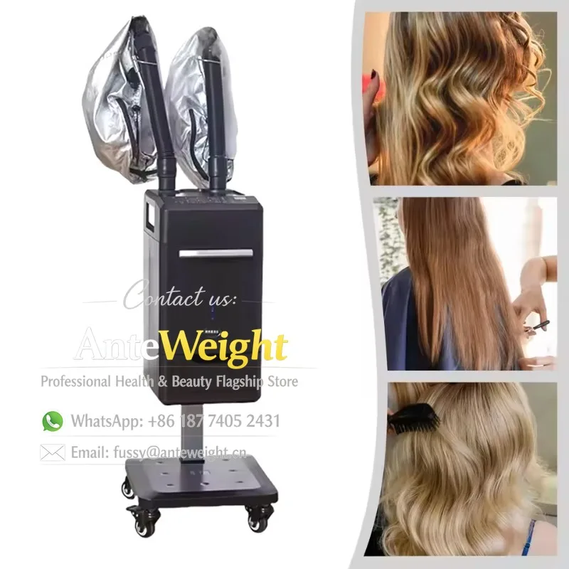 Professional Nano Mist Hair Steamer 2 Person Double Steam Pipe Beauty Salon Barbershop Hair Scalp Ozone Care Machine with Cap