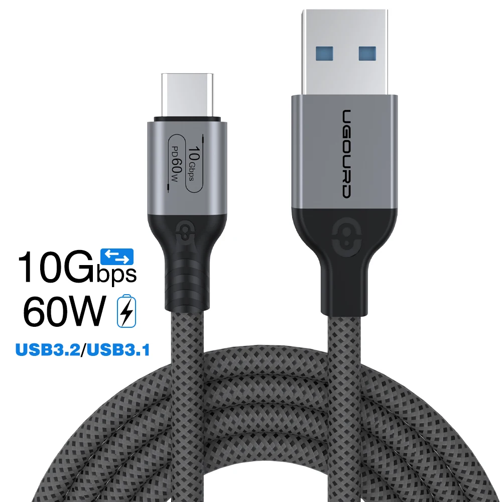 UGOURD USB-A NAAR Type-C USB3.2 Gen2 Kabel Type-A NAAR Type-C 10Gbps Gegevensoverdrachtskabel PD60W Snellaadkabel Voor HUB SSD Box PC