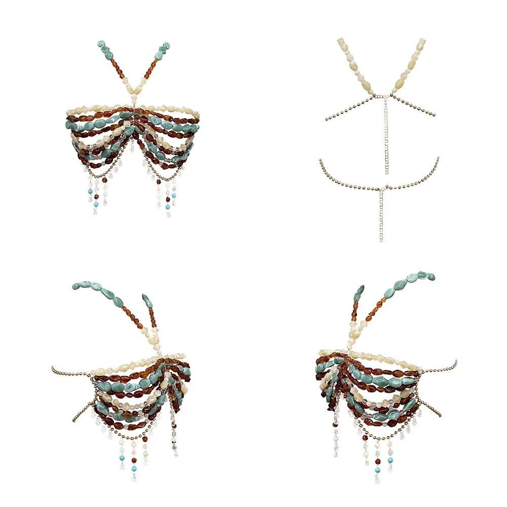 2025 Summer New Sexy Hottie Handmade Jewelry Bra Color Blocking Tassel Body Jewelry Island Beach Surfing