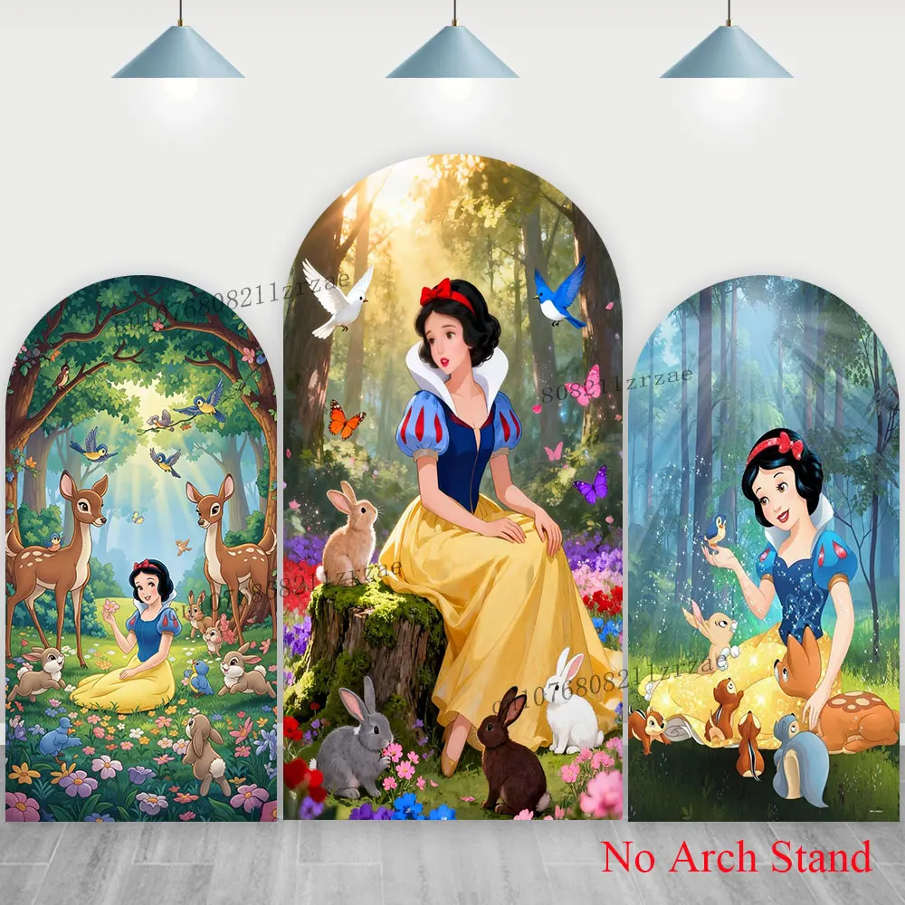 Capa de fundo arco branca de neve, decoração de festa de aniversário para crianças e meninas, banner de chá de bebê, pôster de fundo de parede, adereços de fotografia