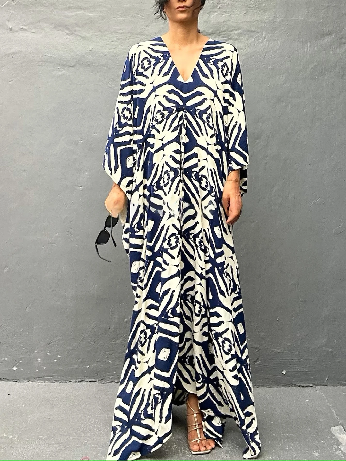 Plus Size Boho Cover Up, Dames Plus Tribal Print Lange Mouw Cover Up Lange Vest