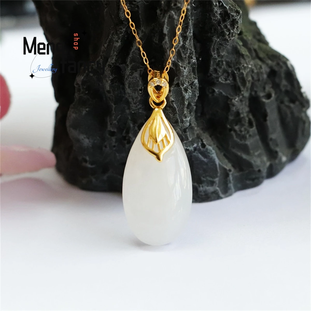 

Natural s925 Silver Inlaid Hetian White Jade Water Drops Necklace Pendant Elegant Personality Fashion Charm Women Luxury Jewelry