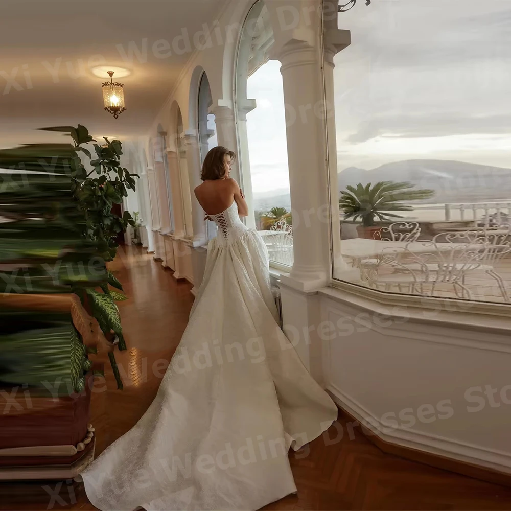 فساتين زفاف أنيقة على شكل حرف A للنساء من الدانتيل فساتين زفاف فيستدو دي نوفيا بدون حمالات بدون أكمام بدون ظهر فساتين العروس مخصصة رداء دي ماري #4