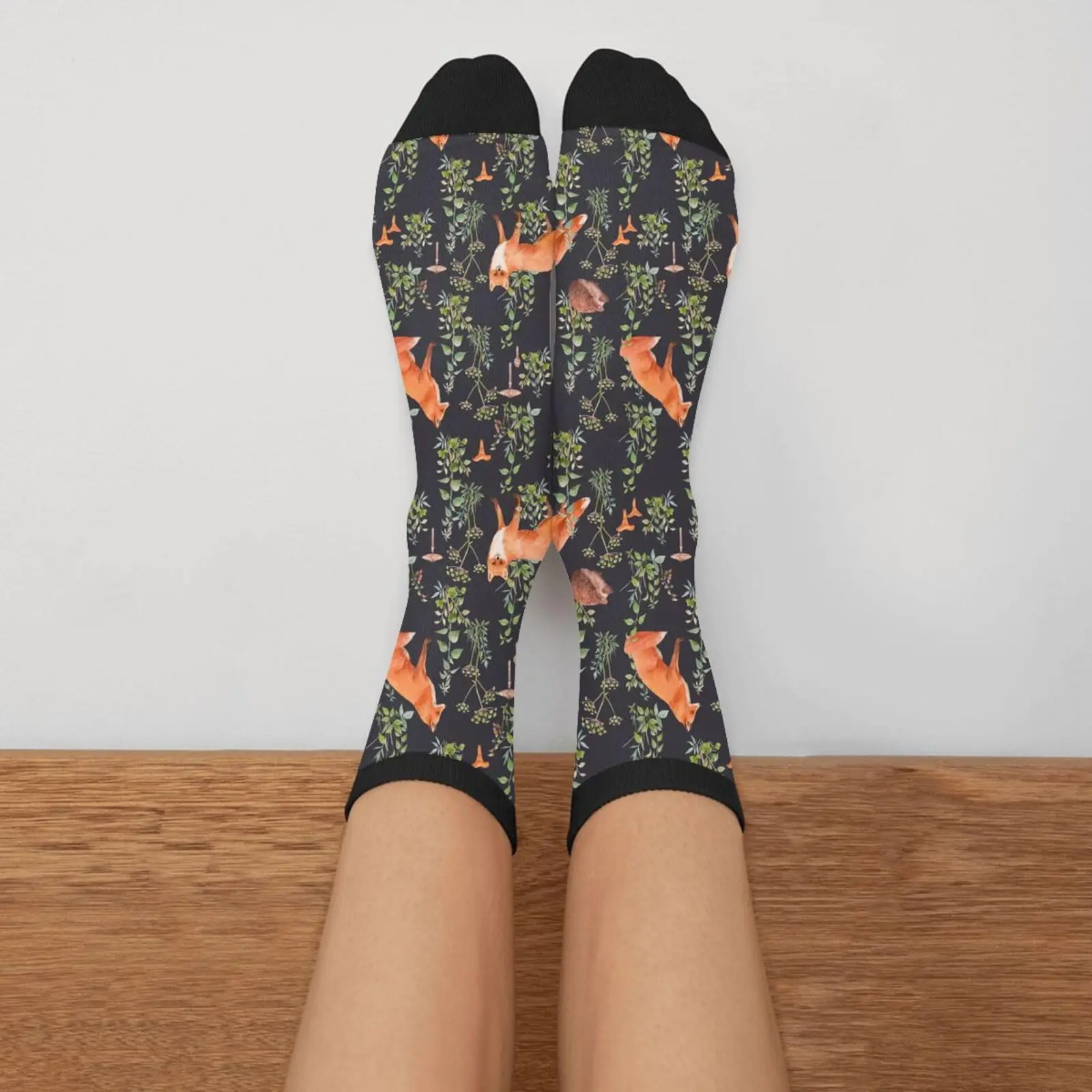 Forest Plants Fox Novelty Crew Socks Casual Crazy Funny Dress Socks For Women Men Teens Gift