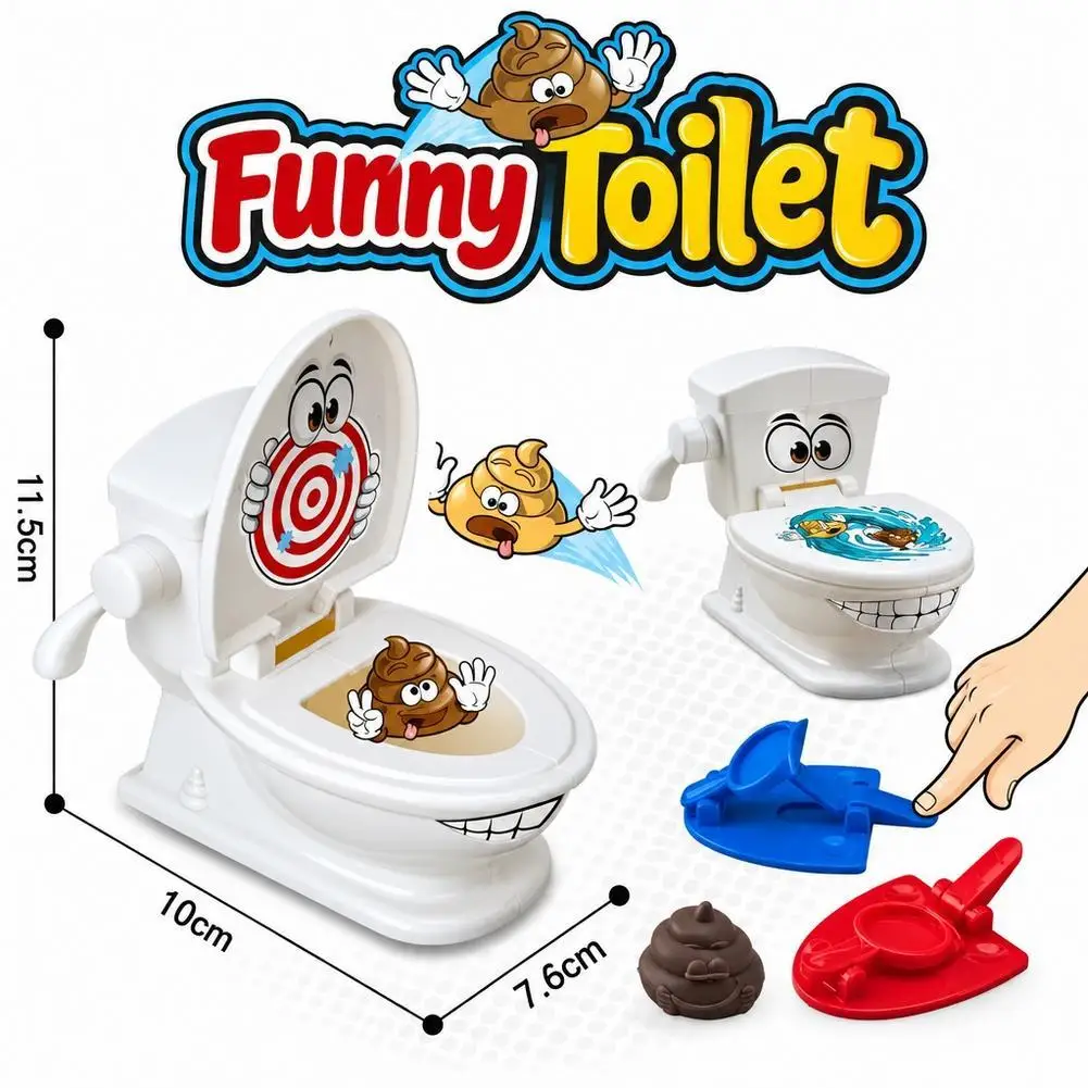 Funny Toilet Launcher Game Toy Anti Stress Toys Family Interactive Poop Shooting Target Game Plastic Tabletop Party Game