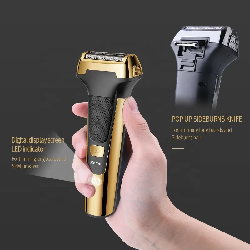 Kemei Multifunctional Men Electric Foil Shaver Gold Reciprocating Razor Nose Ear Trimmer 3 In 1 USB Hair Cutting Machine Clipper