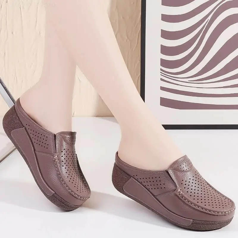 Summer women casual comfortable mother sandals fashion all shake shoes thick platform muffin bun head half slippers