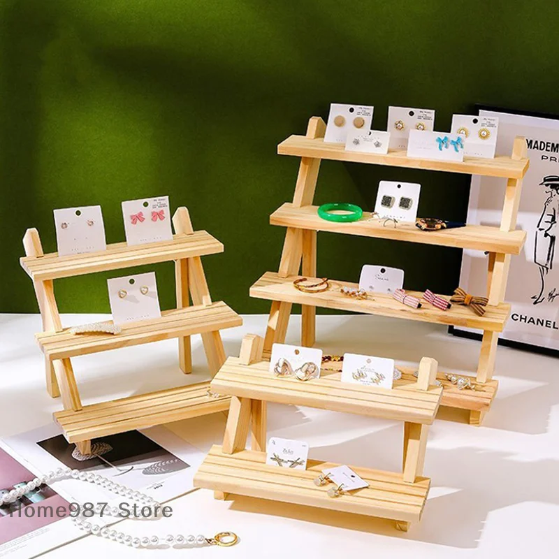 1 Pc 2-4 Tier Ear Stud Holder Wooden Jewelry Earring Dispaly Stand Shelf Cupcake Makeup Mini Figure Organizer Showcase Rack