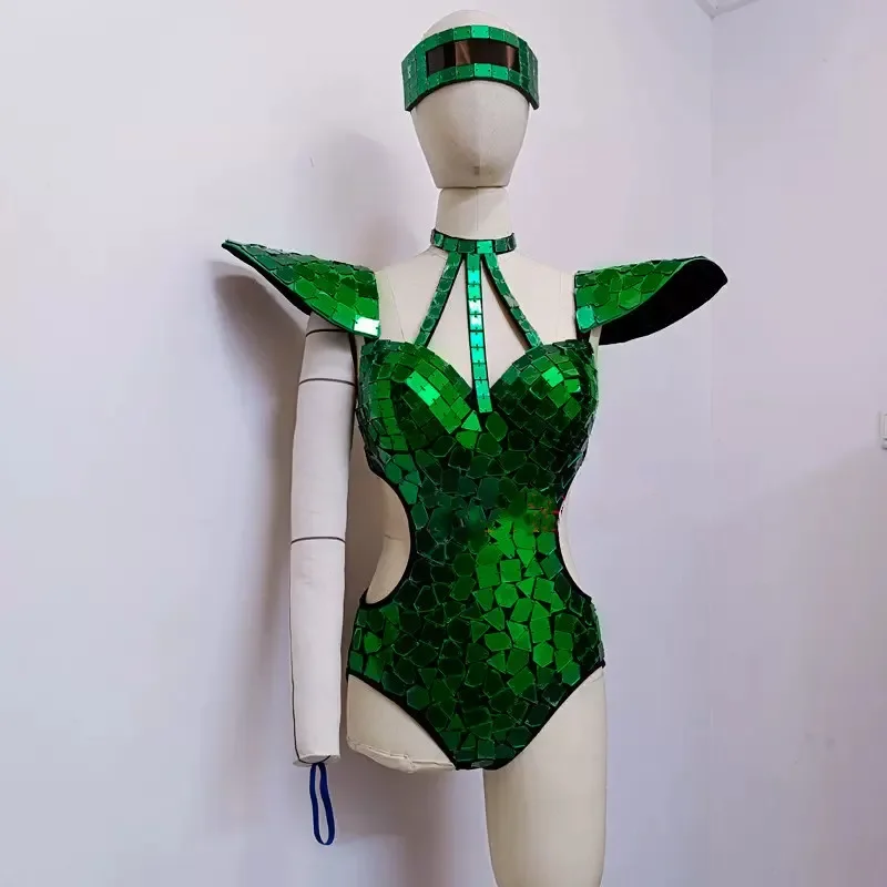 Bodysuit de lantejoulas oco com lantejoulas, roupas de show de palco, performance rave, espelho e mosca, dança do cantor, ouro prateado vermelho roxo verde