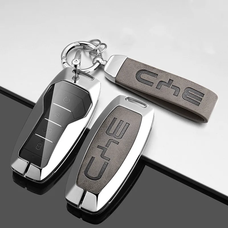 

Alloy Car Key Case Cover For BYD Lied Han Ev Tang Dm Qin PLUS Song Pro MAX Yuan Car Accessories With Leather Rope Keychain