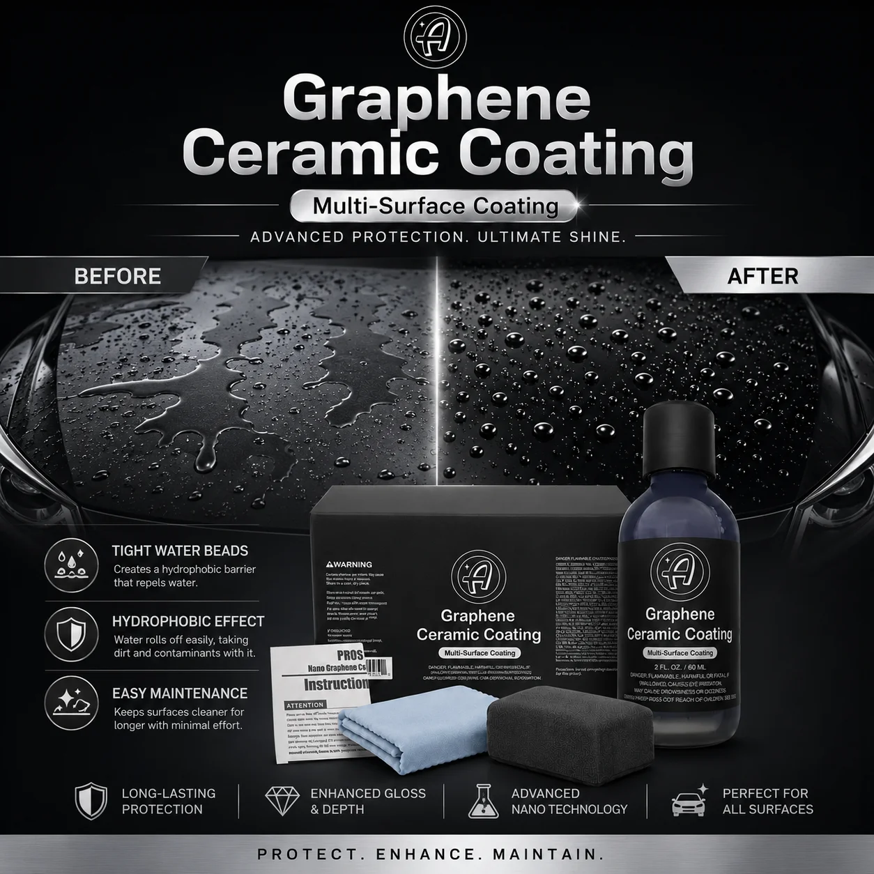 Graphene Ceramic Car Coating 10H for Cars 7+ Years of Protection Apply After Car Wash Clay Bar Car Buffer Polisher Motorcycle