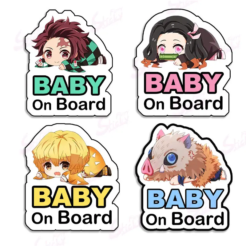 Super Cute Demon Slayer Baby Nezuko on Board Reflective Bumper Sticker Kid Safety Slow Down Sign Sticker Decals for Cars