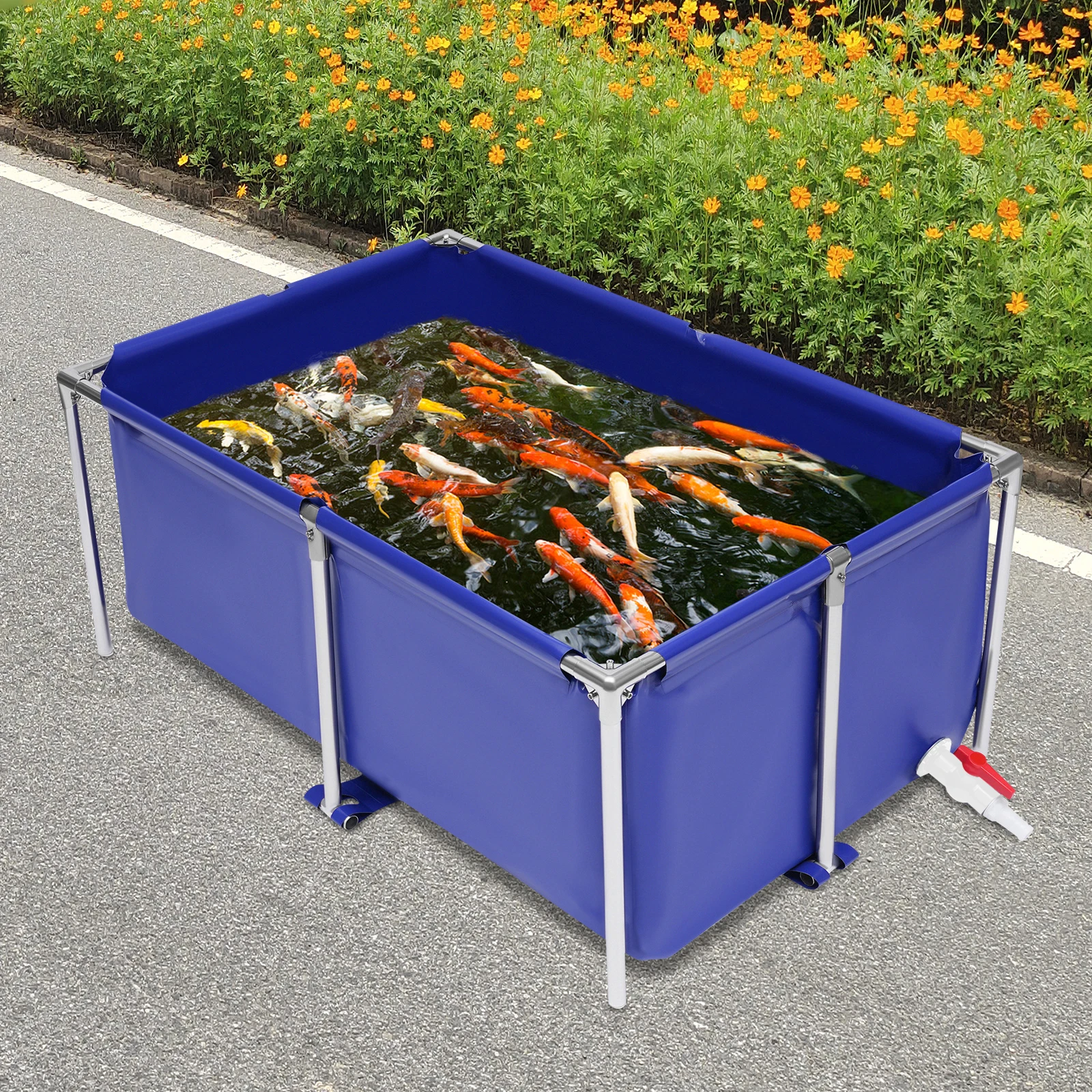 

Large Capacity Foldable Canvas Fish Breeding Pool Non-toxic Waterproof Leakproof Design Wear Resistant Cold Resistant Sun Aging Resistant Stainless Steel Pipe Support Easy Clean Quick Drain Aquaculture Tank for Lobster Prawn Leech Raising