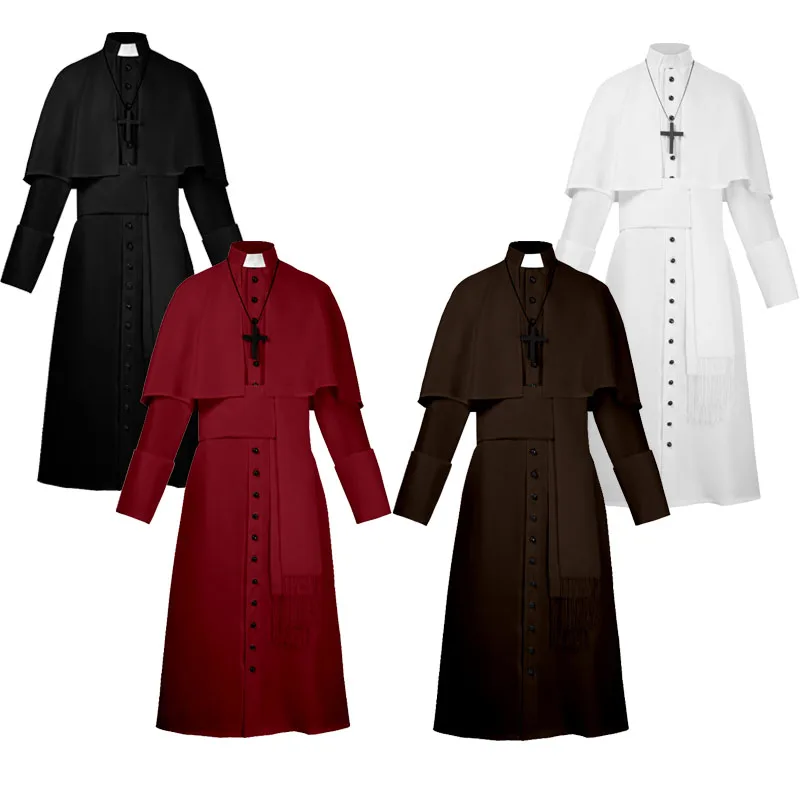 Disfraz de Pastor Medieval Renacentista de Cuatro Colores, Disfraces de Cosplay de Sacerdote, Iglesia Católica, Religión, Sacerdote Papal, Misa, Predicador