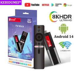 Clé TV Android 14, mini boîtier TV RL, prise en charge 8K, vidéo 4K, BTpig, 2.4G, 5G, touristes, WiFi, 6 façades à distance vocale, Core A53 Smart TV Stick