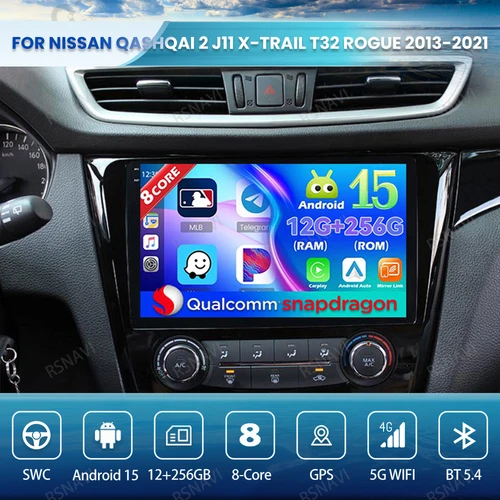 Imagen 1 del producto Radio de coche Android 15 para Nissan Qashqai 2 J11 x-trail T32 Rogue 2013-2021 QLED BT GPS DSP 4G LTE Autoradio navegación 5G WIFI