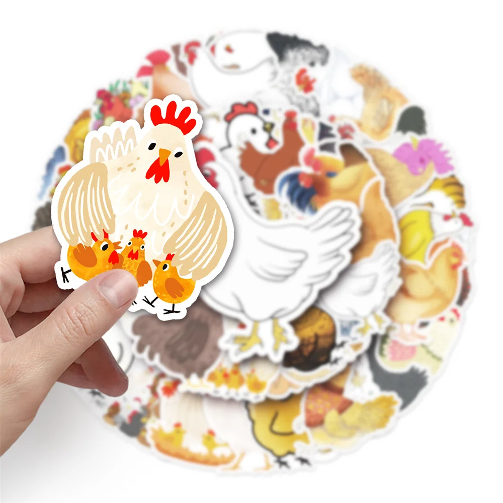 50pcs Cute Chicken Hen Stickers Phone Suitcase Laptop Ipad Cartoon Sticker DIY Journaling Materials Journal Accessories