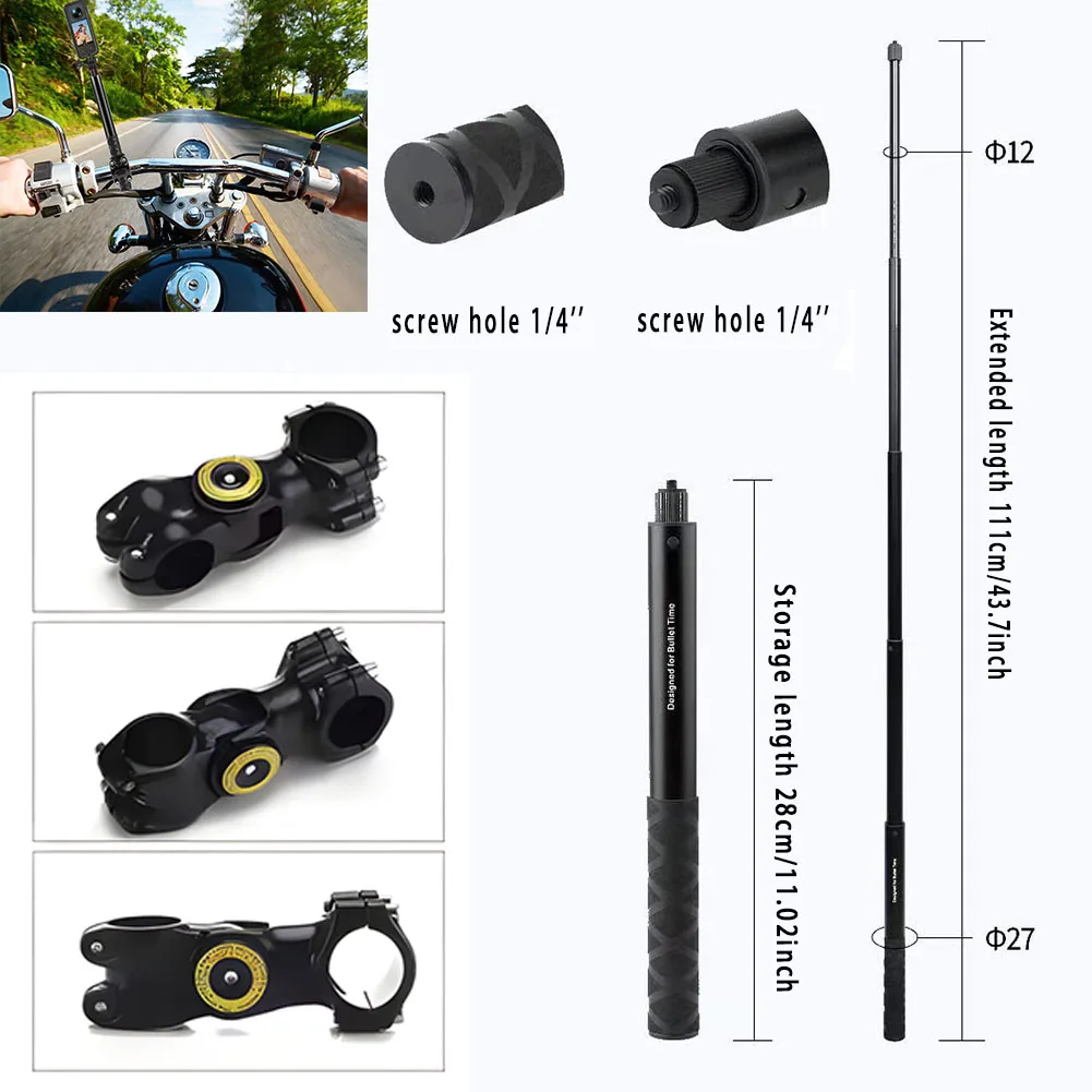 for Insta360 X2 X3 X4 Motorcycle Bicycle Bracket Mount with Selfie Stick for Insta 360 GoPro Dji Osmo Action Camera Accessories